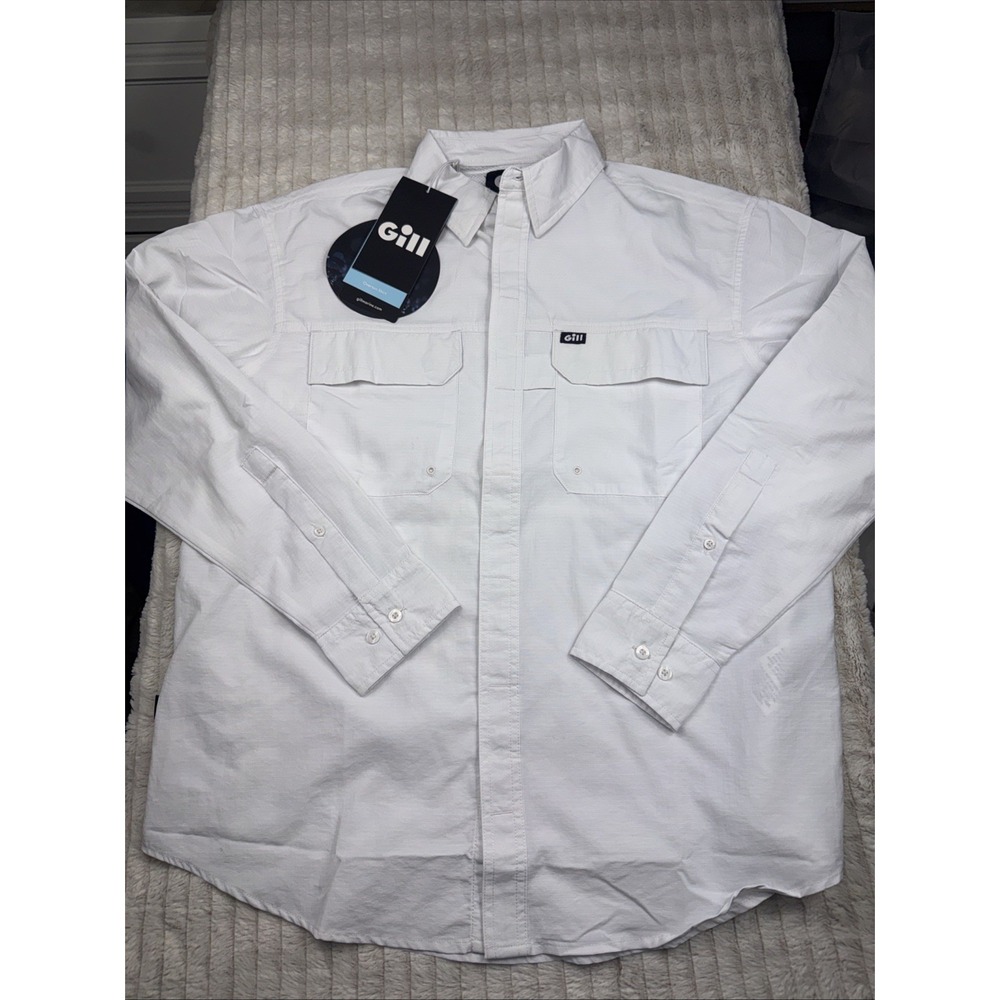 GILL Men's Small Overton White LS‎ Fishing Shirt 1113 Fly Fishing Boat Water UV